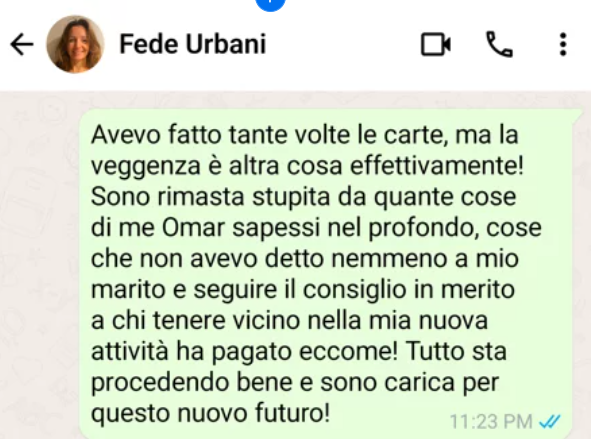 Messaggio WhatsApp di Fede Urbani