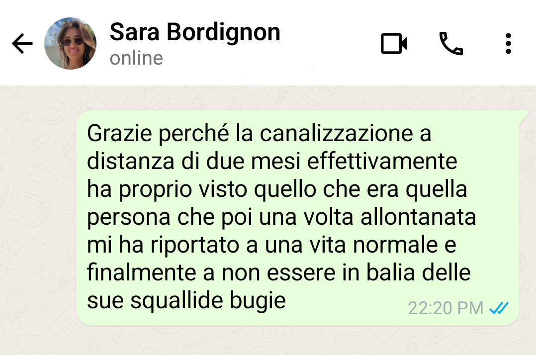 Messaggio WhatsApp di Sara Bordignon